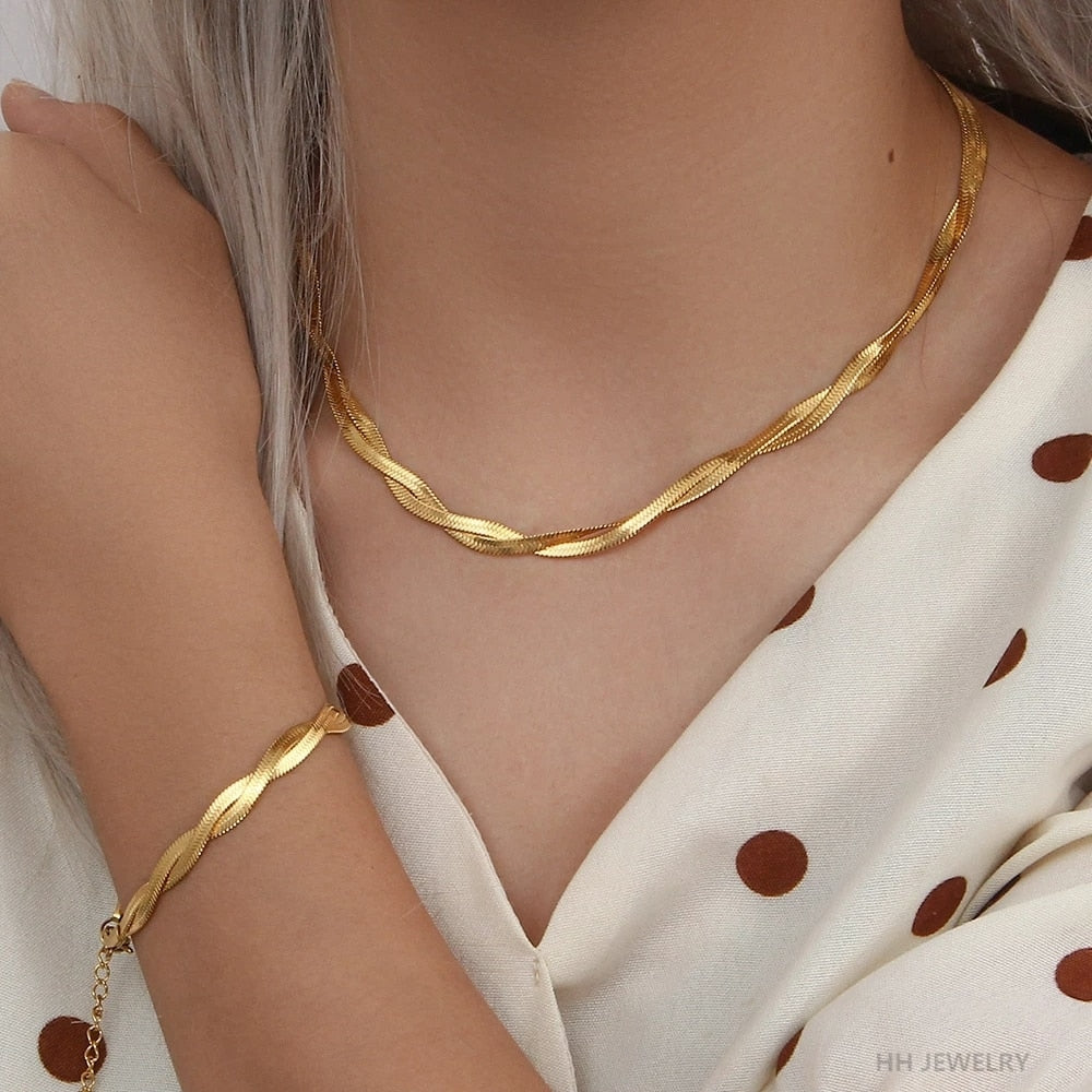 Colar e Pulseira Elos Dourado