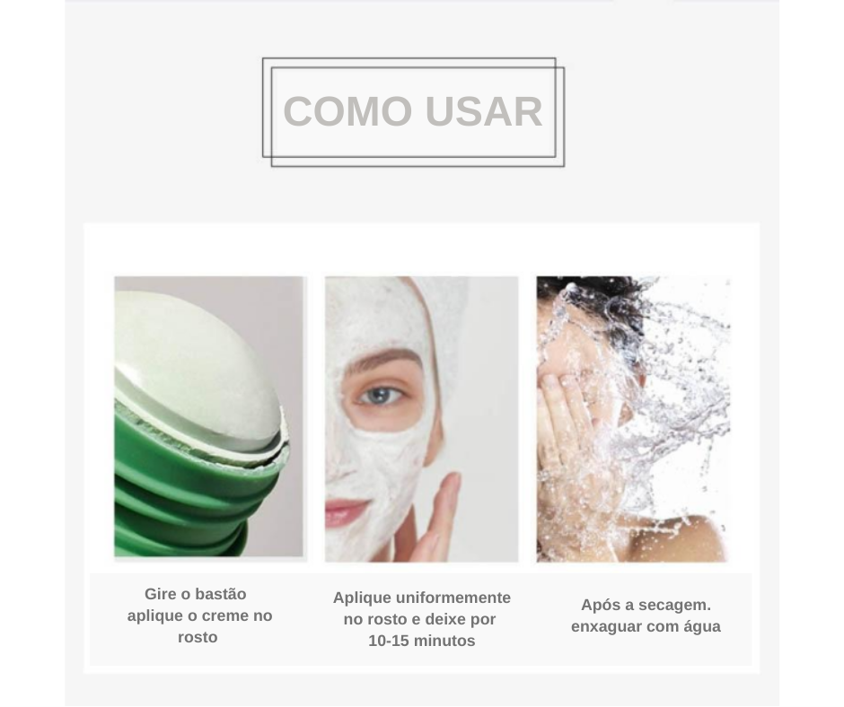 Máscara em Bastão Green Mask Stick para limpeza profunda.