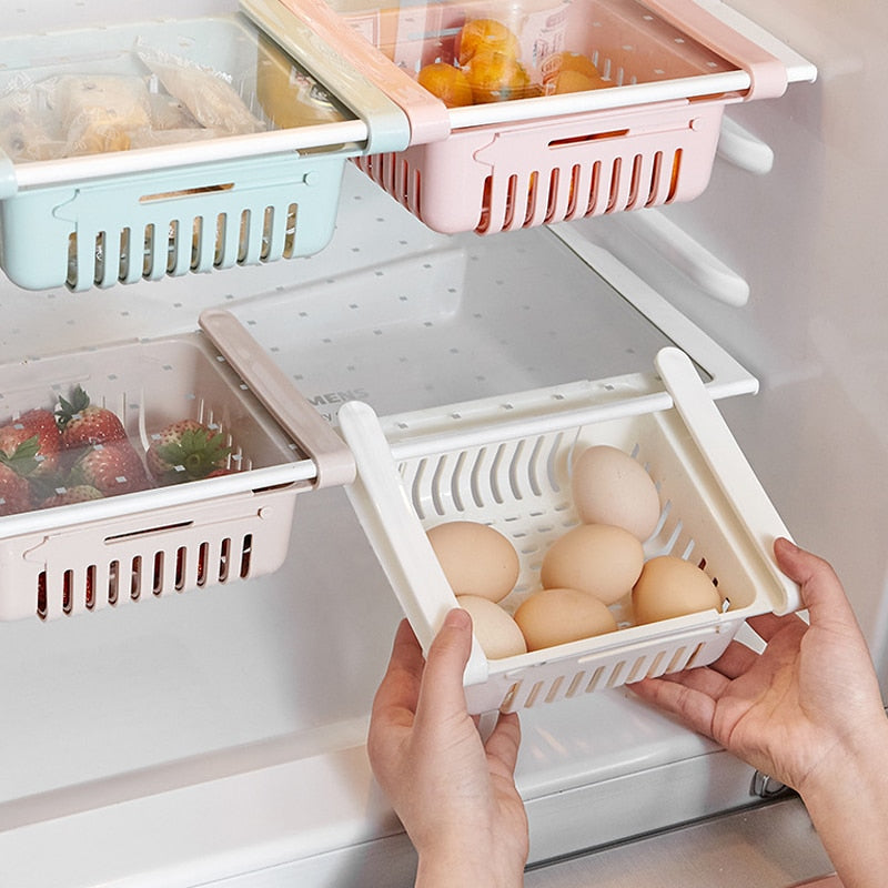 Rack de Armazenamento Sliding Drawer Multifuncional para Geladeira